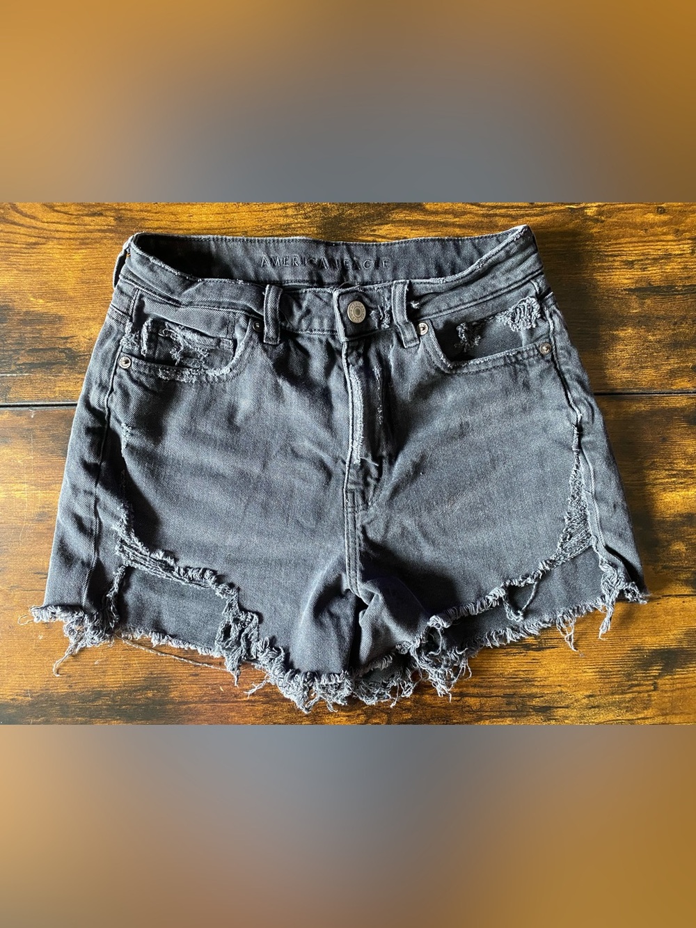 American Eagle Outfitters Black Distressed Denim Shorts - Size 4